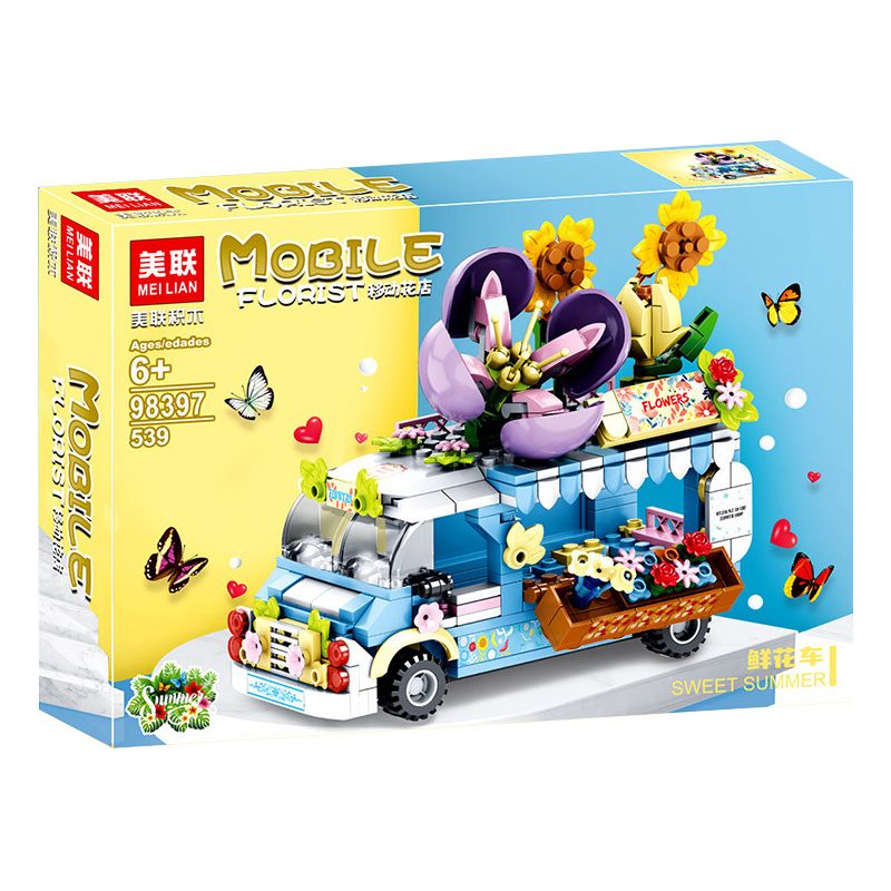 MEILIAN 98397 non  NIỀM VUI MÙA HÈ CỬA HÀNG HOA DI ĐỘNG bộ đồ chơi xếp lắp ráp ghép mô hình MOBILE FLORIST 539 khối