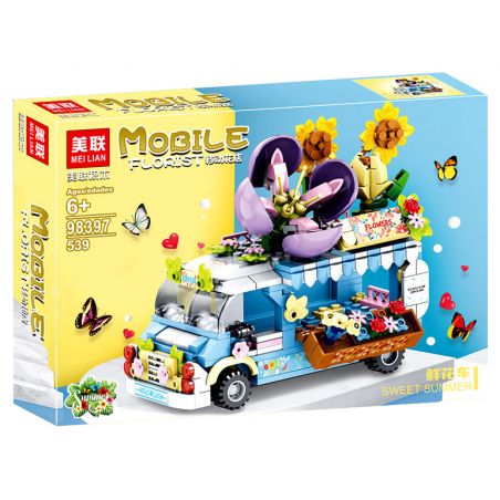 MEILIAN 98397 non  NIỀM VUI MÙA HÈ CỬA HÀNG HOA DI ĐỘNG bộ đồ chơi xếp lắp ráp ghép mô hình MOBILE FLORIST 539 khối
