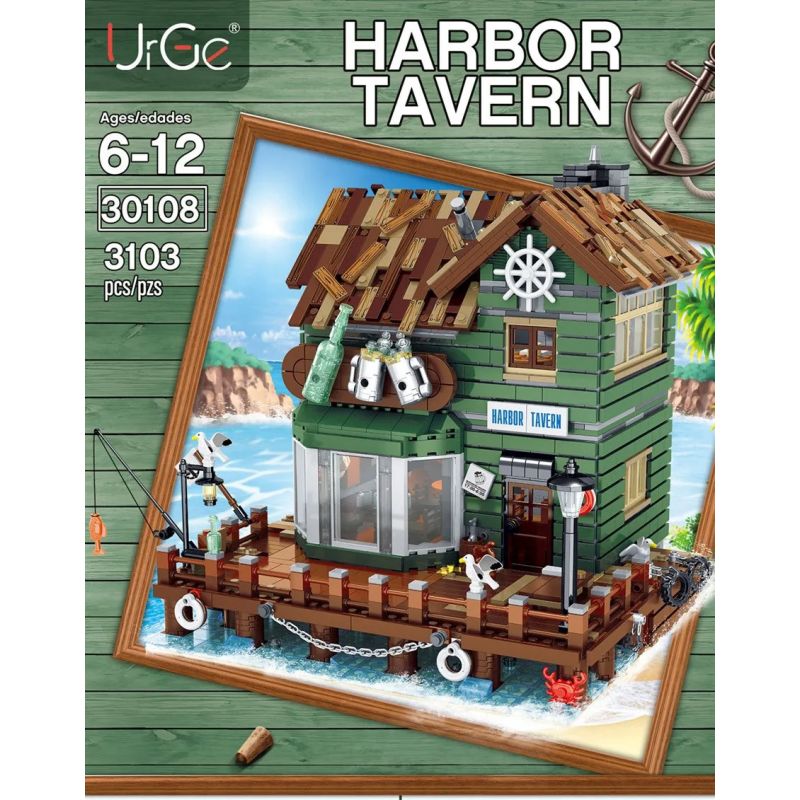 URGE 30108 non  NHÀ TRÁNG MIỆNG BIỂN bộ đồ chơi xếp lắp ráp ghép mô hình Town HARBOR TAVERN Thị Trấn 3103 khối