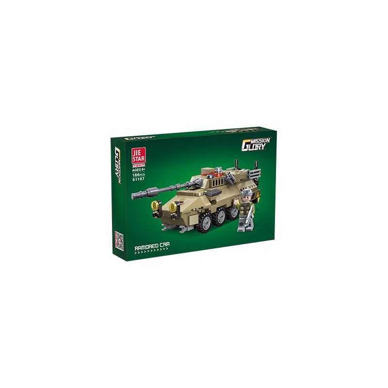 JIESTAR 61107 non  NHIỆM VỤ VINH QUANG XE BỌC THÉP bộ đồ chơi xếp lắp ráp ghép mô hình Military Army MISSION GLORY ARMORED CAR Quân Sự Bộ Đội 186 khối