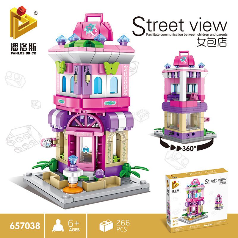 PanlosBrick 657038 Panlos Brick 657038 non  CỬA HÀNG TÚI XÁCH NỮ bộ đồ chơi xếp lắp ráp ghép mô hình Mini Modular STREEVIEW Đường Phố Thu Nhỏ 266 khối