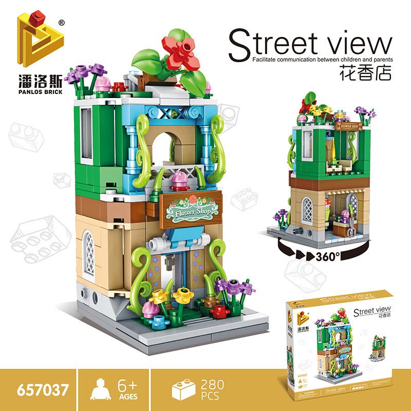 PanlosBrick 657037 Panlos Brick 657037 non  CỬA HÀNG HOA bộ đồ chơi xếp lắp ráp ghép mô hình Mini Modular STREEVIEW Đường Phố Thu Nhỏ 281 khối