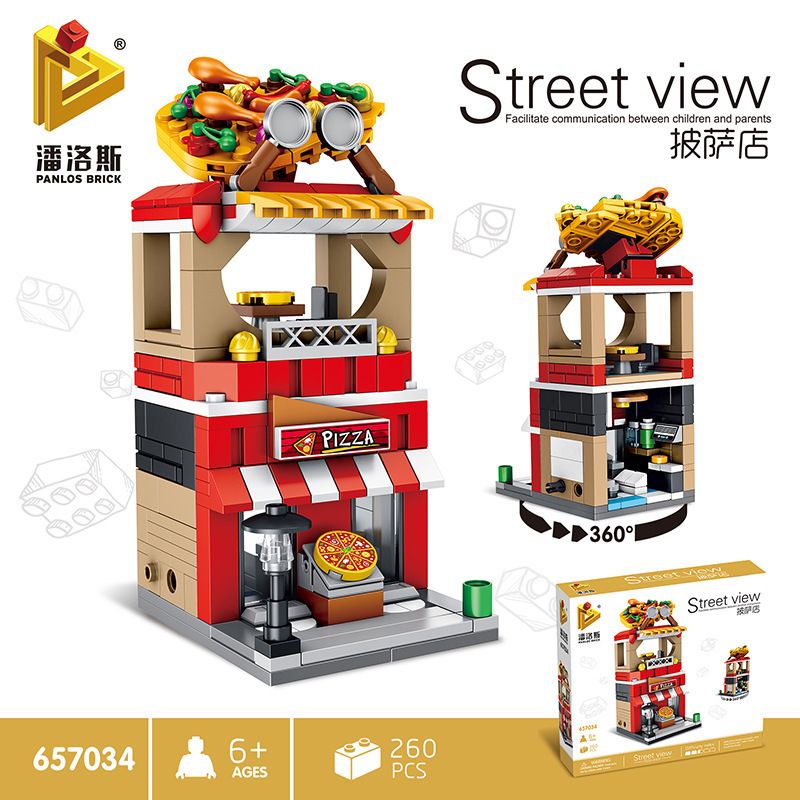PanlosBrick 657034 Panlos Brick 657034 non  CỬA HÀNG BÁNH PIZZA bộ đồ chơi xếp lắp ráp ghép mô hình Mini Modular STREEVIEW Đường Phố Thu Nhỏ 260 khối