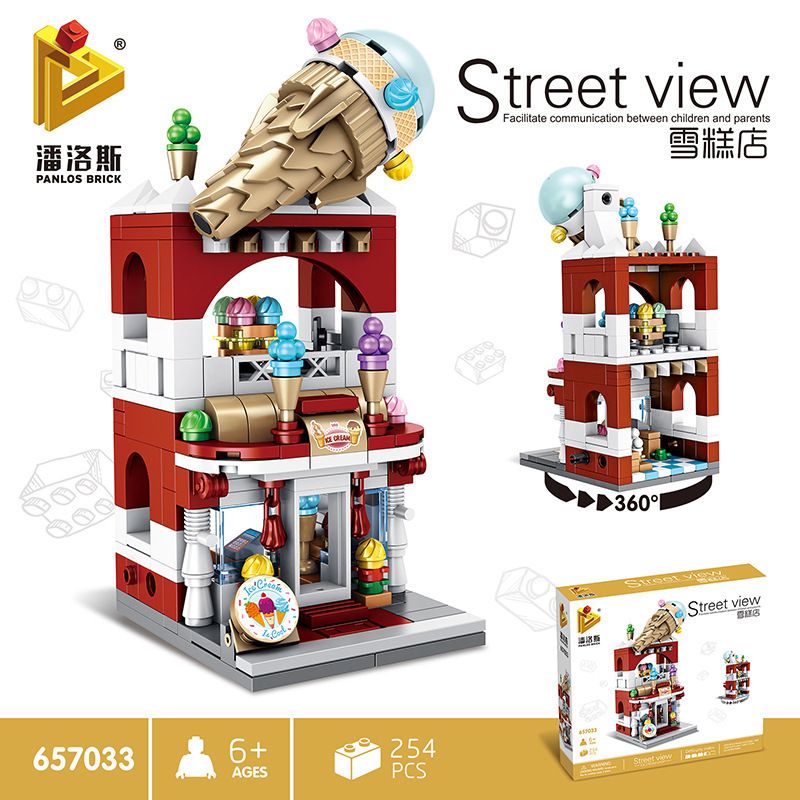 PanlosBrick 657033 Panlos Brick 657033 non  CỬA HÀNG KEM bộ đồ chơi xếp lắp ráp ghép mô hình Mini Modular STREEVIEW Đường Phố Thu Nhỏ 254 khối