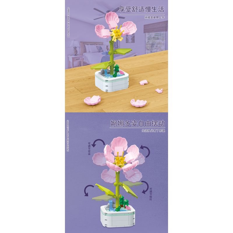 ZUANMA 103D non  8 LOẠI CHẬU HOA bộ đồ chơi xếp lắp ráp ghép mô hình Flowers
