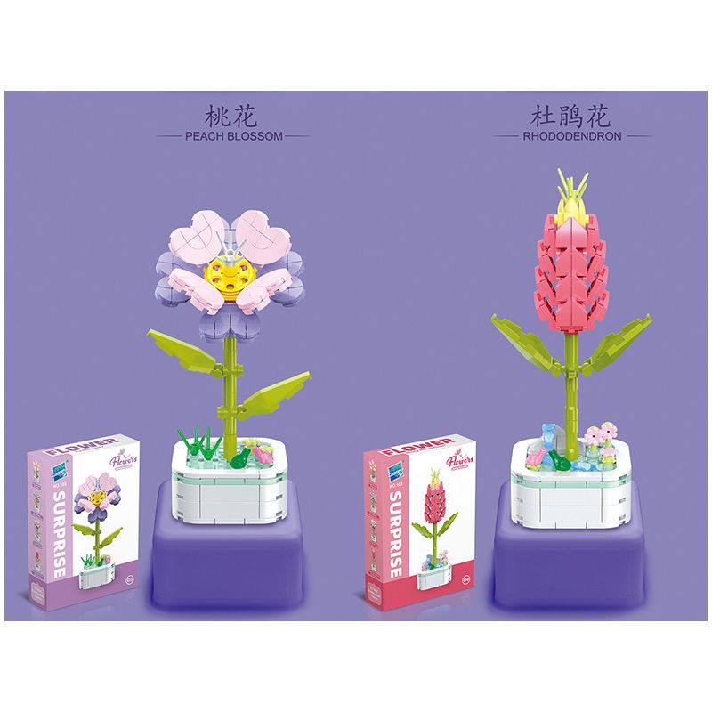 ZUANMA 103D non  8 LOẠI CHẬU HOA bộ đồ chơi xếp lắp ráp ghép mô hình Flowers