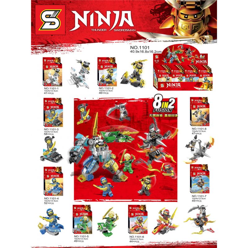 SY 1101 non Lego 8 LOẠI NHÂN VẬT NINJAGO CÓ THỂ ĐƯỢC KẾT HỢP bộ đồ chơi xếp lắp ráp ghép mô hình The Lego Ninjago Movie NINJA THUNDER SWORDSMAN Ninja Lốc Xoáy 382 khối