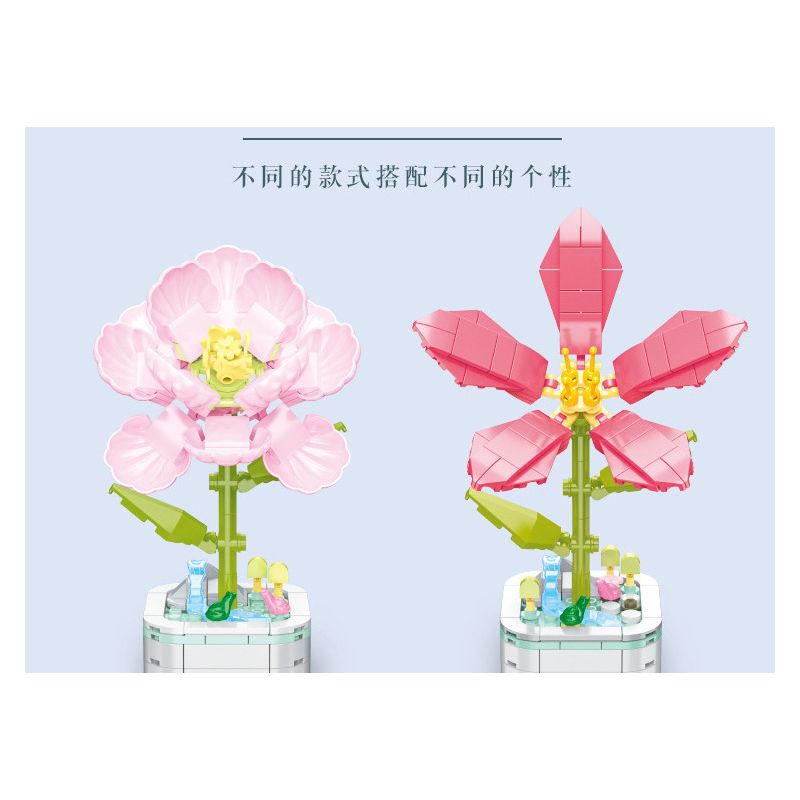 ZUANMA 103C non  CHẬU HOA 8 PHONG CÁCH TRÀN ĐẦY TÌNH YÊU SẼ KHÔNG BAO GIỜ CHẾT bộ đồ chơi xếp lắp ráp ghép mô hình Flowers