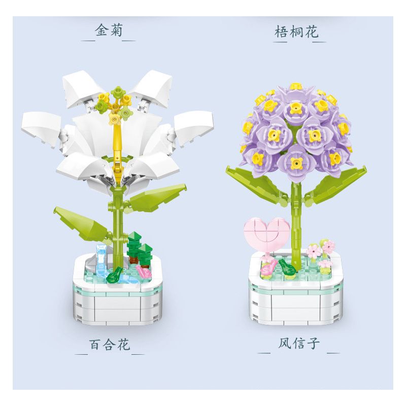 ZUANMA 103C non  CHẬU HOA 8 PHONG CÁCH TRÀN ĐẦY TÌNH YÊU SẼ KHÔNG BAO GIỜ CHẾT bộ đồ chơi xếp lắp ráp ghép mô hình Flowers