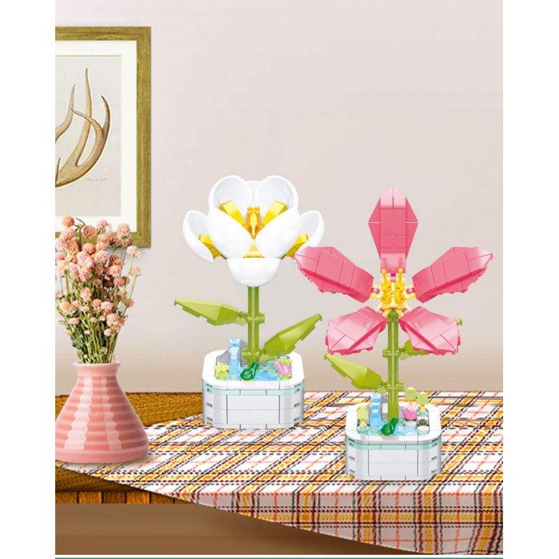 ZUANMA 103C non  CHẬU HOA 8 PHONG CÁCH TRÀN ĐẦY TÌNH YÊU SẼ KHÔNG BAO GIỜ CHẾT bộ đồ chơi xếp lắp ráp ghép mô hình Flowers