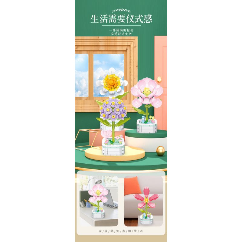 ZUANMA 103C non  CHẬU HOA 8 PHONG CÁCH TRÀN ĐẦY TÌNH YÊU SẼ KHÔNG BAO GIỜ CHẾT bộ đồ chơi xếp lắp ráp ghép mô hình Flowers