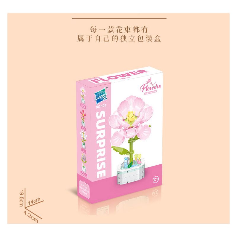 ZUANMA 103C non  CHẬU HOA 8 PHONG CÁCH TRÀN ĐẦY TÌNH YÊU SẼ KHÔNG BAO GIỜ CHẾT bộ đồ chơi xếp lắp ráp ghép mô hình Flowers
