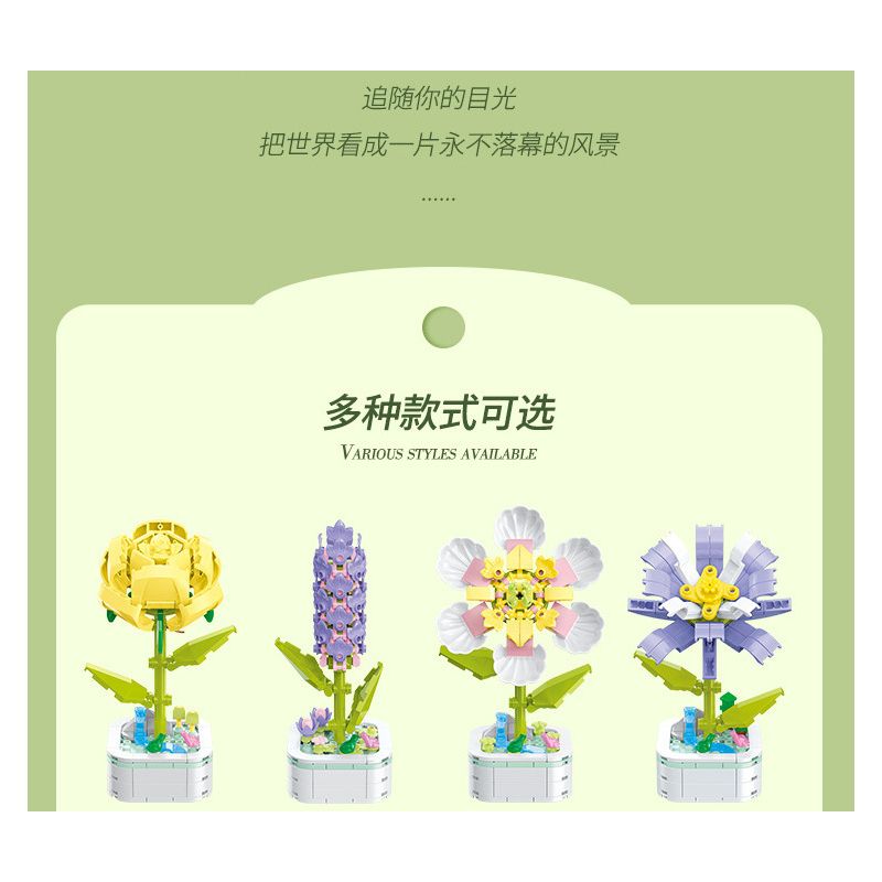 ZUANMA 103B non  HOA TRỒNG TRONG CHẬU 8 KIỂU QUÀ TẶNG BẠN MÙA XUÂN bộ đồ chơi xếp lắp ráp ghép mô hình Flowers