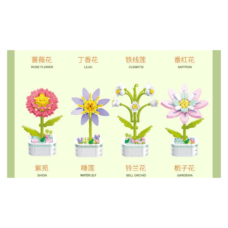 ZUANMA 103B non  HOA TRỒNG TRONG CHẬU 8 KIỂU QUÀ TẶNG BẠN MÙA XUÂN bộ đồ chơi xếp lắp ráp ghép mô hình Flowers