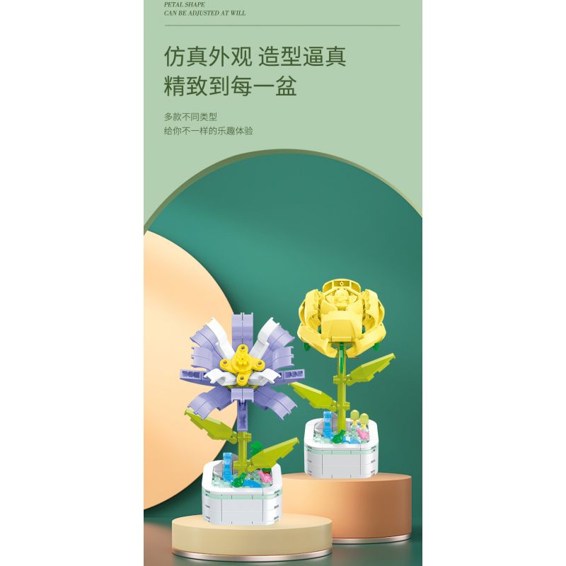 ZUANMA 103B non  HOA TRỒNG TRONG CHẬU 8 KIỂU QUÀ TẶNG BẠN MÙA XUÂN bộ đồ chơi xếp lắp ráp ghép mô hình Flowers