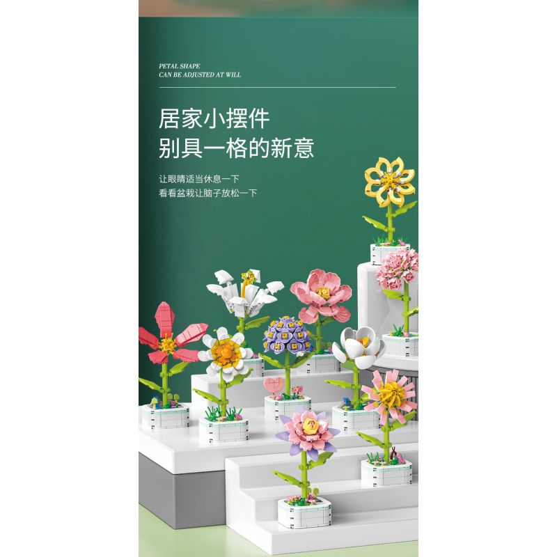 ZUANMA 103B non  HOA TRỒNG TRONG CHẬU 8 KIỂU QUÀ TẶNG BẠN MÙA XUÂN bộ đồ chơi xếp lắp ráp ghép mô hình Flowers