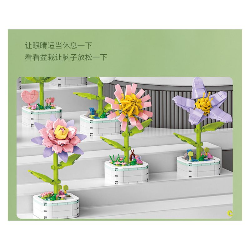 ZUANMA 103B non  HOA TRỒNG TRONG CHẬU 8 KIỂU QUÀ TẶNG BẠN MÙA XUÂN bộ đồ chơi xếp lắp ráp ghép mô hình Flowers
