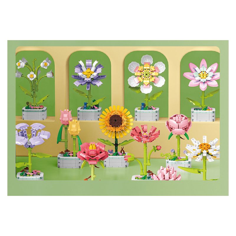 ZUANMA 103B non  HOA TRỒNG TRONG CHẬU 8 KIỂU QUÀ TẶNG BẠN MÙA XUÂN bộ đồ chơi xếp lắp ráp ghép mô hình Flowers