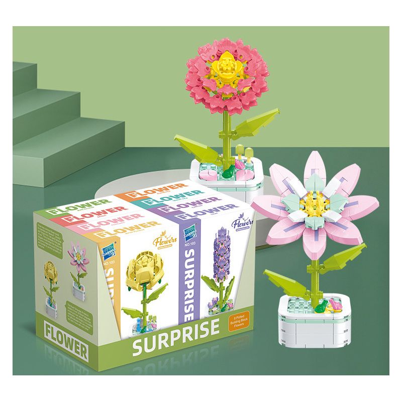 ZUANMA 103B non  HOA TRỒNG TRONG CHẬU 8 KIỂU QUÀ TẶNG BẠN MÙA XUÂN bộ đồ chơi xếp lắp ráp ghép mô hình Flowers