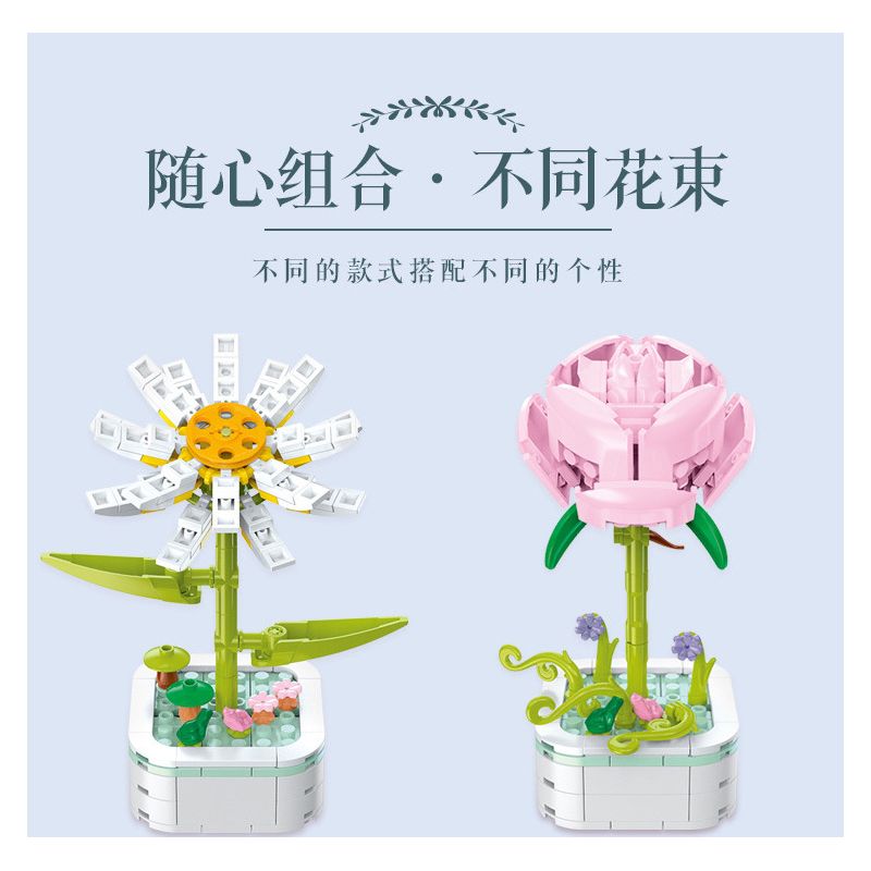 ZUANMA 103A non  CHẬU HOA HÃY DÀNH CHÚT THỜI GIAN ĐỂ TẠO RA 8 KIỂU MÙA XUÂN bộ đồ chơi xếp lắp ráp ghép mô hình Flowers