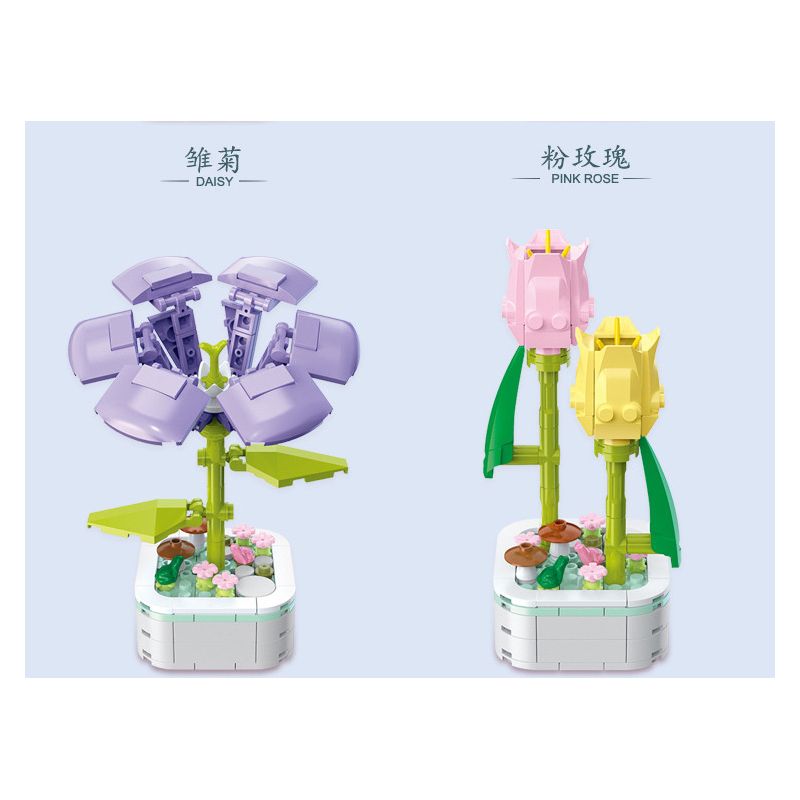 ZUANMA 103A non  CHẬU HOA HÃY DÀNH CHÚT THỜI GIAN ĐỂ TẠO RA 8 KIỂU MÙA XUÂN bộ đồ chơi xếp lắp ráp ghép mô hình Flowers