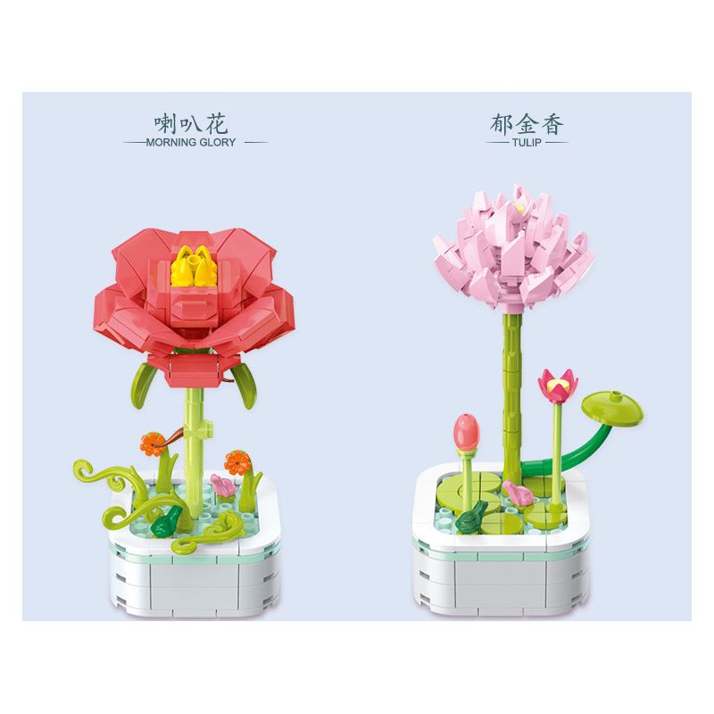 ZUANMA 103A non  CHẬU HOA HÃY DÀNH CHÚT THỜI GIAN ĐỂ TẠO RA 8 KIỂU MÙA XUÂN bộ đồ chơi xếp lắp ráp ghép mô hình Flowers