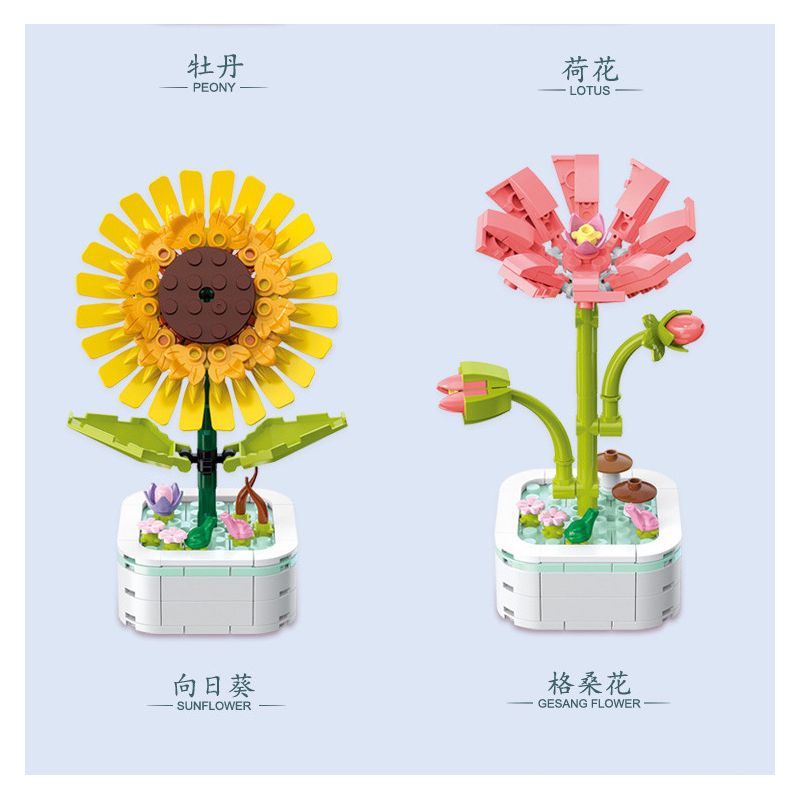ZUANMA 103A non  CHẬU HOA HÃY DÀNH CHÚT THỜI GIAN ĐỂ TẠO RA 8 KIỂU MÙA XUÂN bộ đồ chơi xếp lắp ráp ghép mô hình Flowers