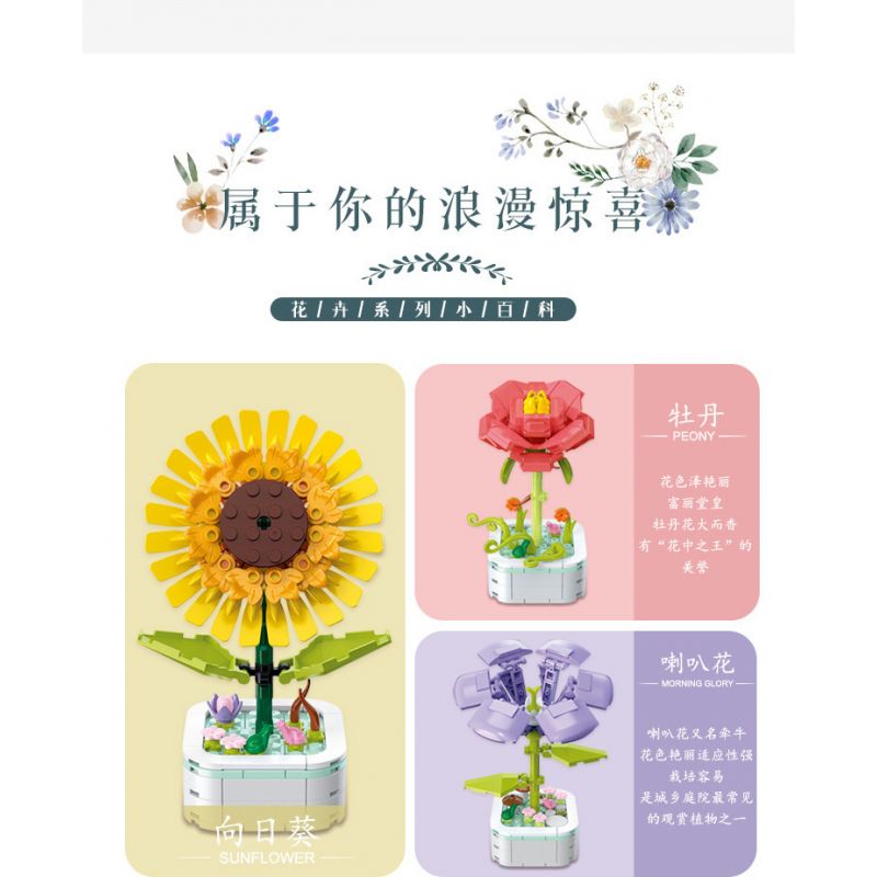 ZUANMA 103A non  CHẬU HOA HÃY DÀNH CHÚT THỜI GIAN ĐỂ TẠO RA 8 KIỂU MÙA XUÂN bộ đồ chơi xếp lắp ráp ghép mô hình Flowers