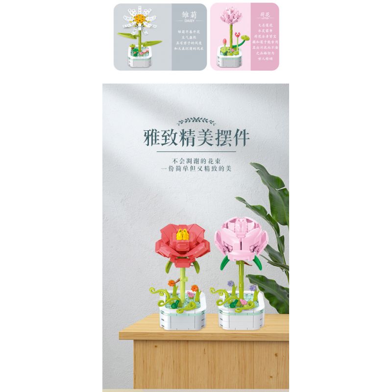 ZUANMA 103A non  CHẬU HOA HÃY DÀNH CHÚT THỜI GIAN ĐỂ TẠO RA 8 KIỂU MÙA XUÂN bộ đồ chơi xếp lắp ráp ghép mô hình Flowers