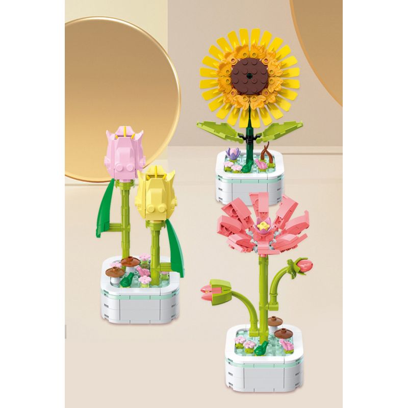 ZUANMA 103A non  CHẬU HOA HÃY DÀNH CHÚT THỜI GIAN ĐỂ TẠO RA 8 KIỂU MÙA XUÂN bộ đồ chơi xếp lắp ráp ghép mô hình Flowers
