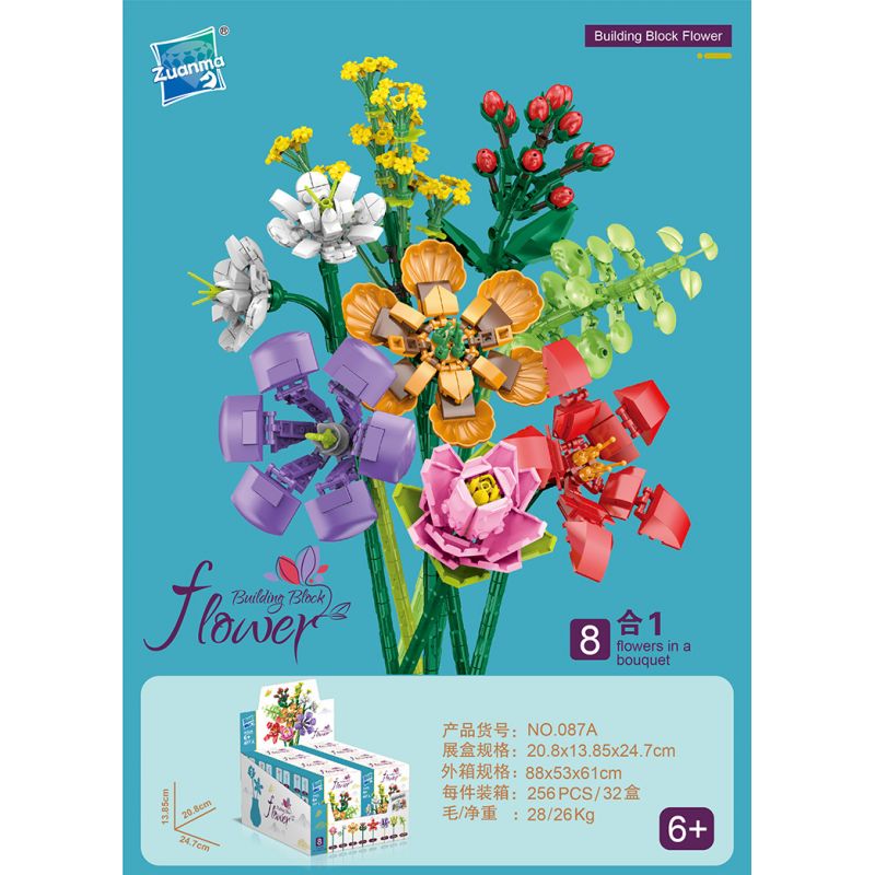 ZUANMA 087A non  BÓ 8 CỐC 1 bộ đồ chơi xếp lắp ráp ghép mô hình Flowers Hoa 679 khối
