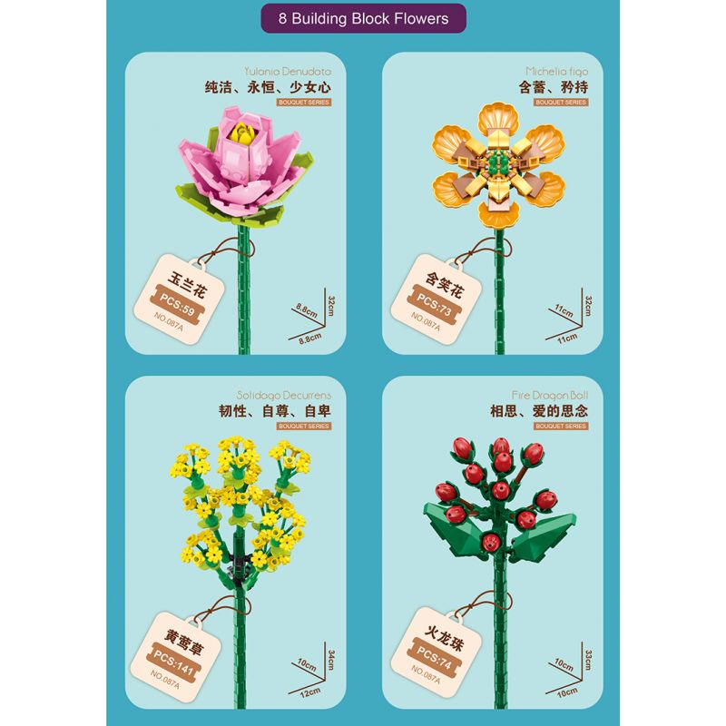 ZUANMA 087A non  BÓ 8 CỐC 1 bộ đồ chơi xếp lắp ráp ghép mô hình Flowers Hoa 679 khối