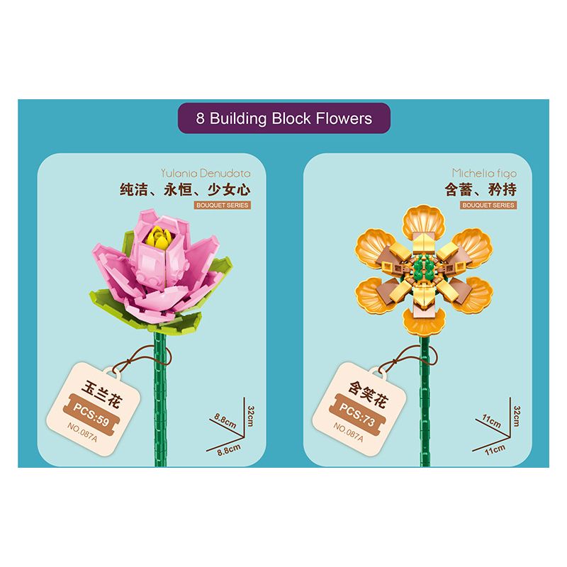 ZUANMA 087A non  BÓ 8 CỐC 1 bộ đồ chơi xếp lắp ráp ghép mô hình Flowers Hoa 679 khối