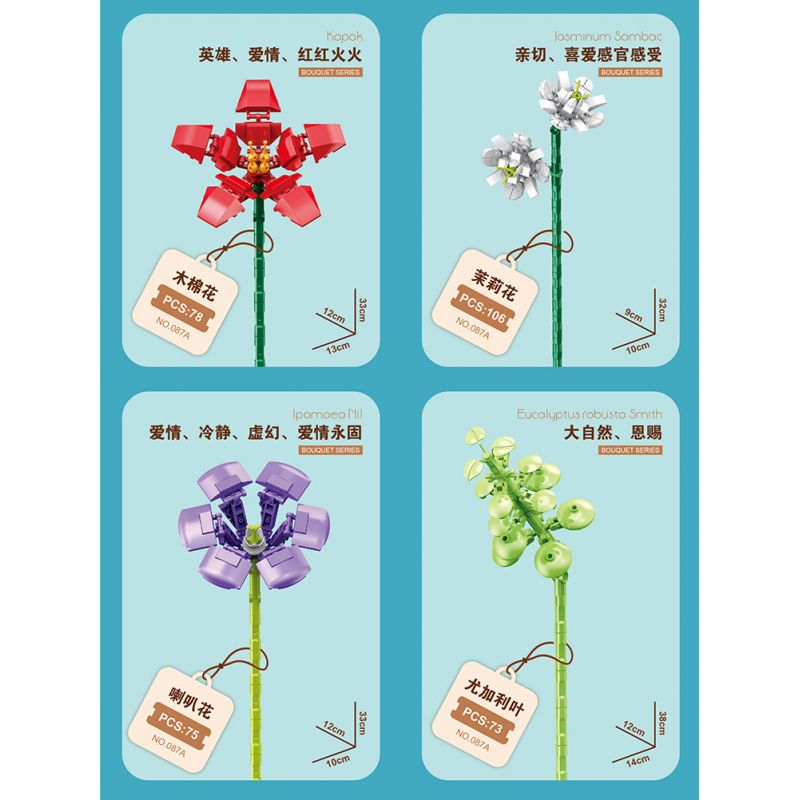 ZUANMA 087A non  BÓ 8 CỐC 1 bộ đồ chơi xếp lắp ráp ghép mô hình Flowers Hoa 679 khối