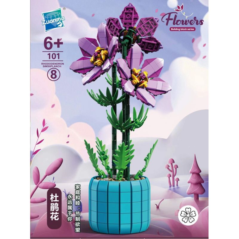 ZUANMA 101-8 non  CHẬU CÂY ĐỖ QUYÊN bộ đồ chơi xếp lắp ráp ghép mô hình Flowers Hoa 798 khối
