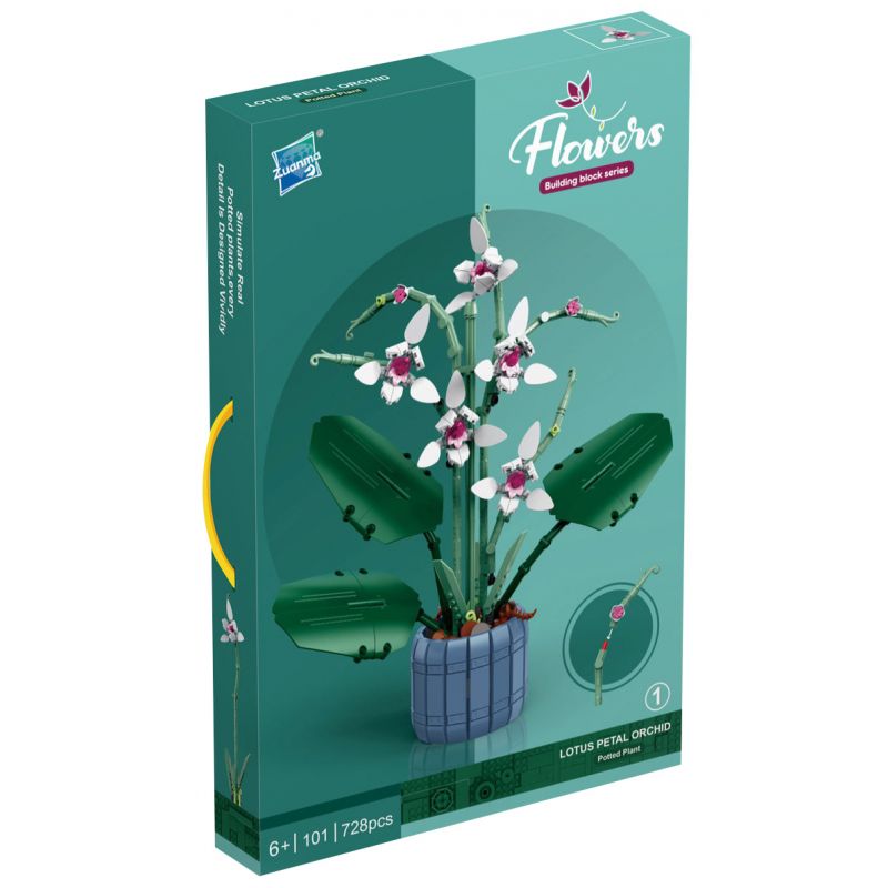 ZUANMA 101-1 non Lego CHẬU HOA LAN CÁNH SEN bộ đồ chơi xếp lắp ráp ghép mô hình Flowers 728 khối