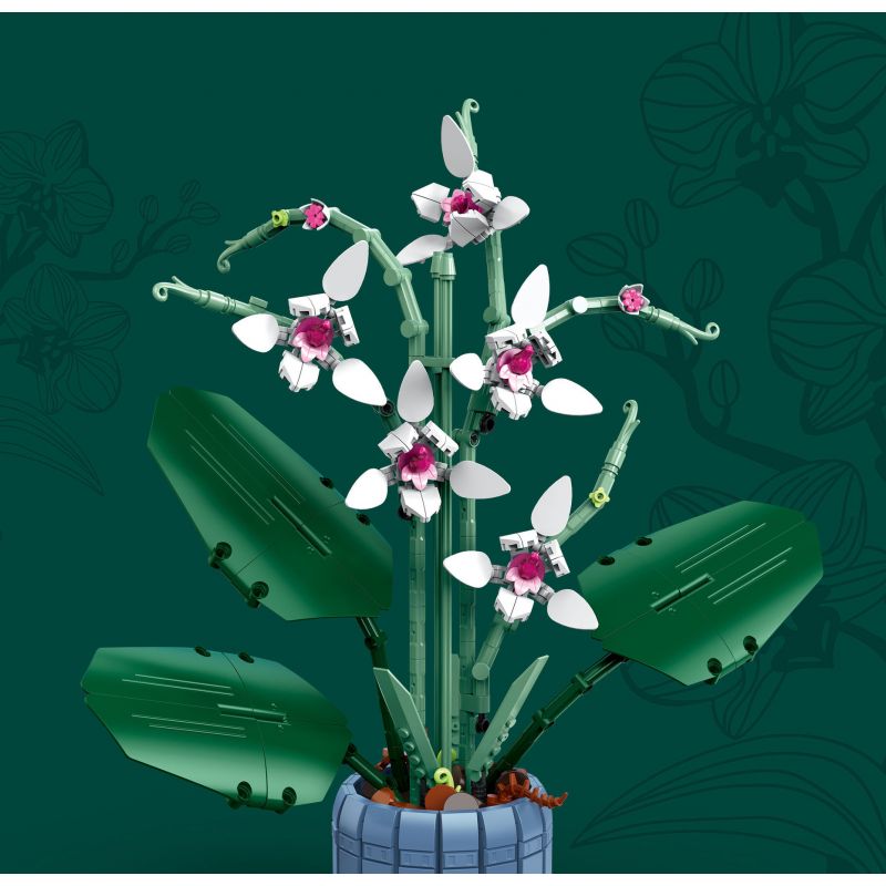 ZUANMA 101-1 non  CHẬU HOA LAN CÁNH SEN bộ đồ chơi xếp lắp ráp ghép mô hình Flowers 728 khối