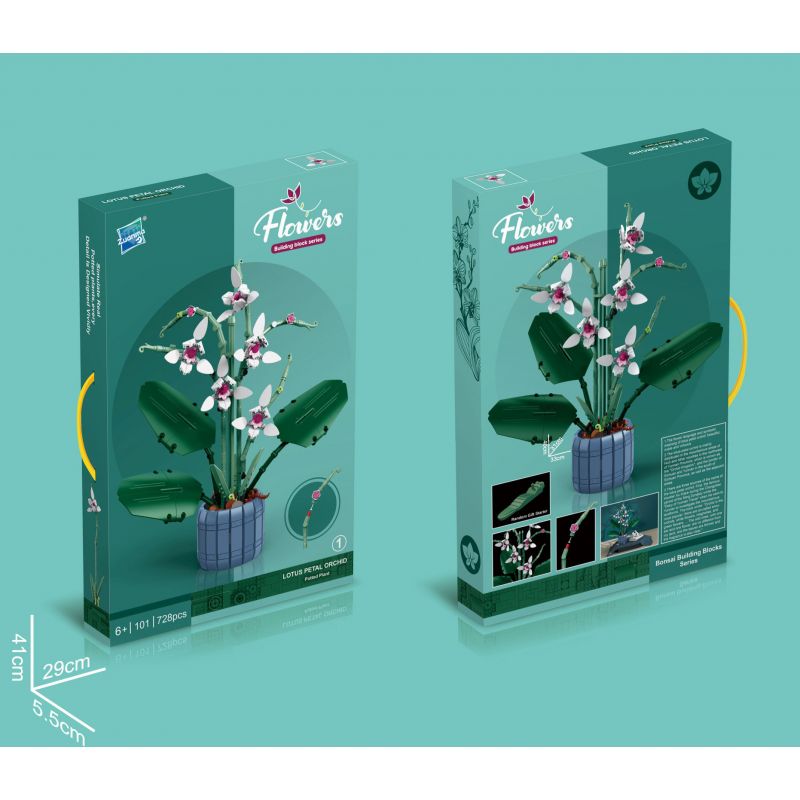 ZUANMA 101-1 non  CHẬU HOA LAN CÁNH SEN bộ đồ chơi xếp lắp ráp ghép mô hình Flowers 728 khối