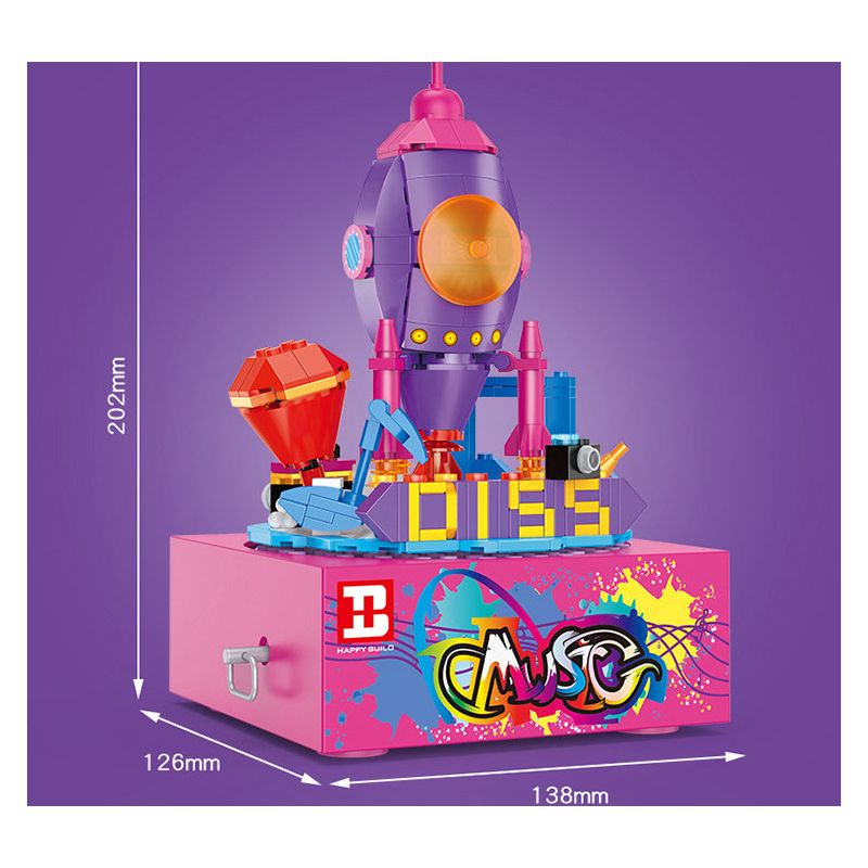 HAPPY BUILD SHINEYU XINYU YC-50003 50003 YC50003 non  HỘP NHẠC ROCKET WORLD MUSIC BOX bộ đồ chơi xếp lắp ráp ghép mô hình Creator Sáng Tạo 304 khối