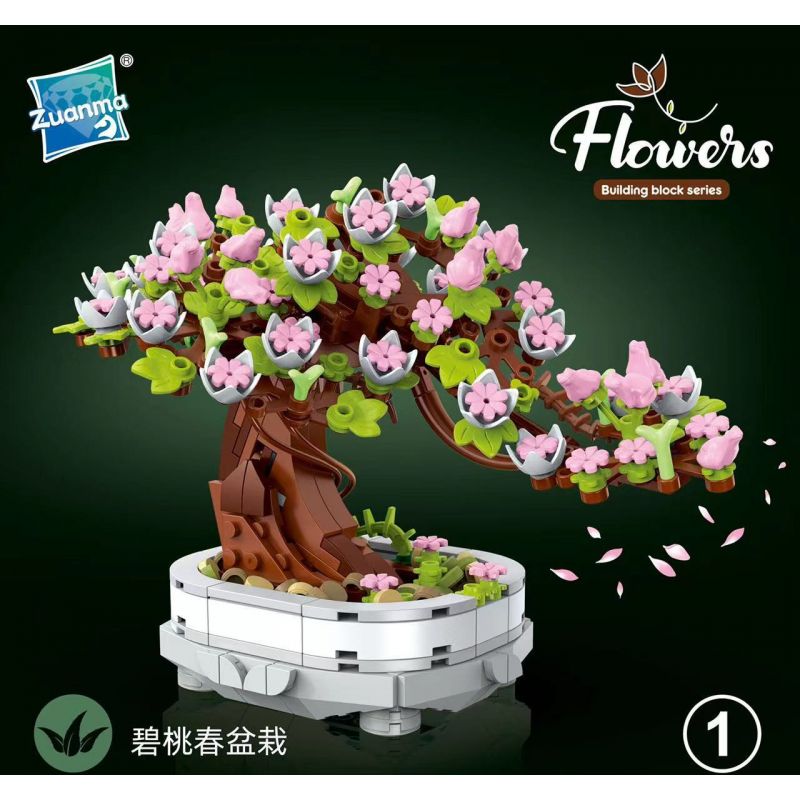 ZUANMA 100-1 non  CÂY TRỒNG TRONG CHẬU BITAOCHUN bộ đồ chơi xếp lắp ráp ghép mô hình Flowers Hoa 462 khối