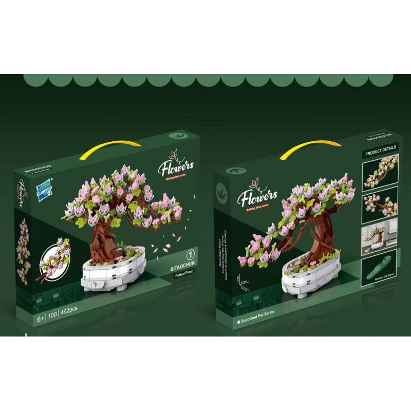 ZUANMA 100-1 non  CÂY TRỒNG TRONG CHẬU BITAOCHUN bộ đồ chơi xếp lắp ráp ghép mô hình Flowers Hoa 462 khối