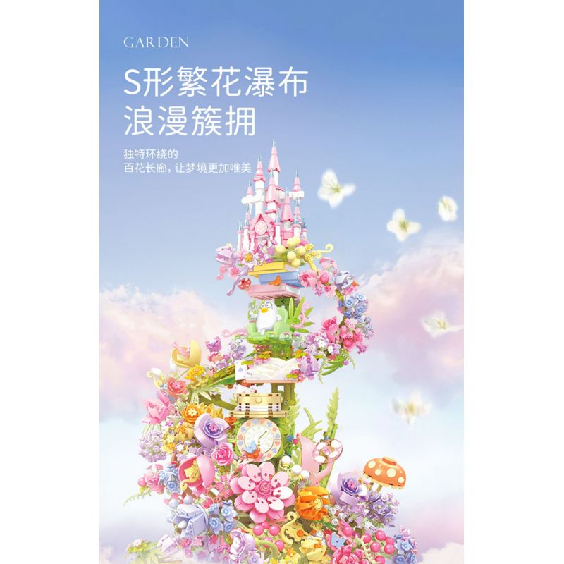 SEMBO 611072 non  CỬA HÀNG HOA LÂU ĐÀI TRONG MƠ CỦA BÉ LIU YA bộ đồ chơi xếp lắp ráp ghép mô hình Flowers 3060 khối