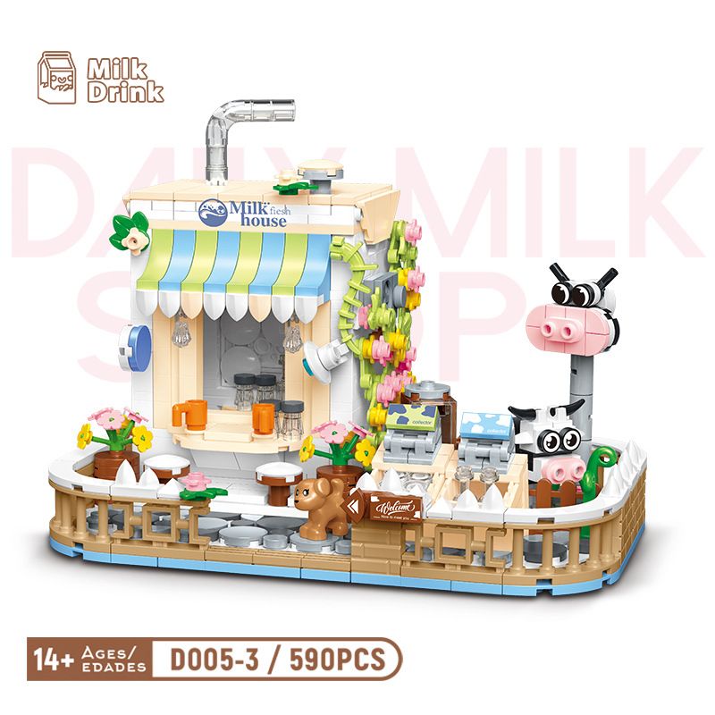 CACO D005-3 005-3 non  CẢNH ĐƯỜNG PHỐ NGÔI NHÀ SỮA bộ đồ chơi xếp lắp ráp ghép mô hình Mini Modular MILK DRINK Đường Phố Thu Nhỏ 590 khối