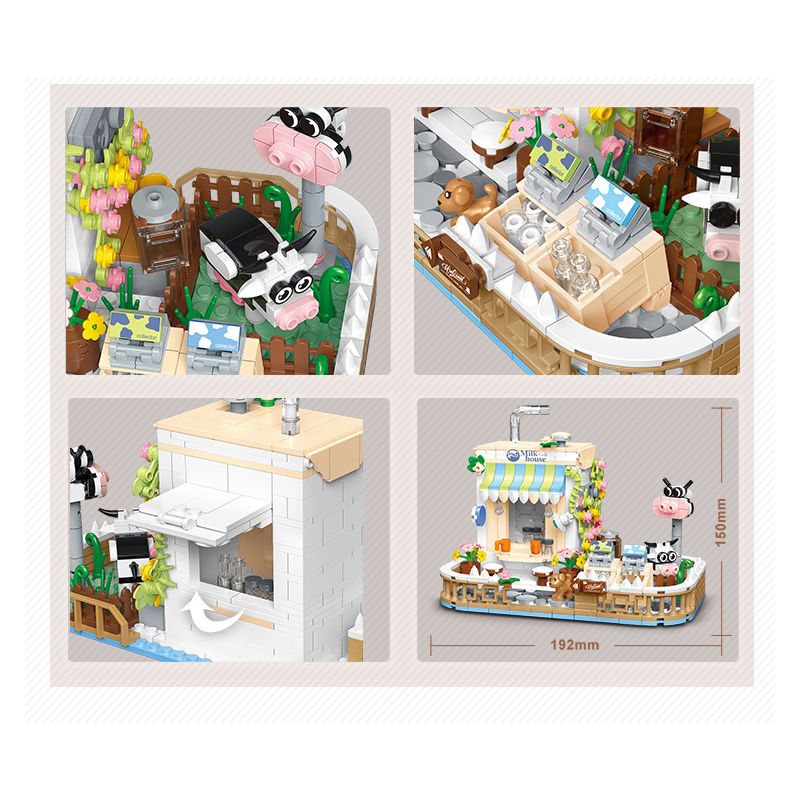 CACO D005-3 005-3 non  CẢNH ĐƯỜNG PHỐ NGÔI NHÀ SỮA bộ đồ chơi xếp lắp ráp ghép mô hình Mini Modular MILK DRINK Đường Phố Thu Nhỏ 590 khối