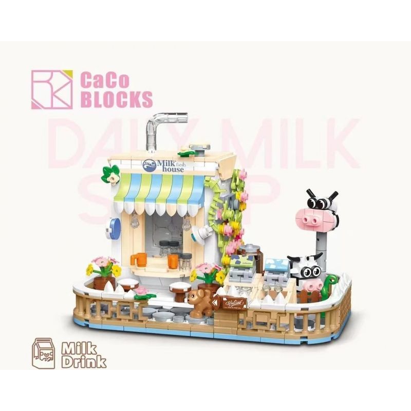 CACO D005-3 005-3 non  CẢNH ĐƯỜNG PHỐ NGÔI NHÀ SỮA bộ đồ chơi xếp lắp ráp ghép mô hình Mini Modular MILK DRINK Đường Phố Thu Nhỏ 590 khối