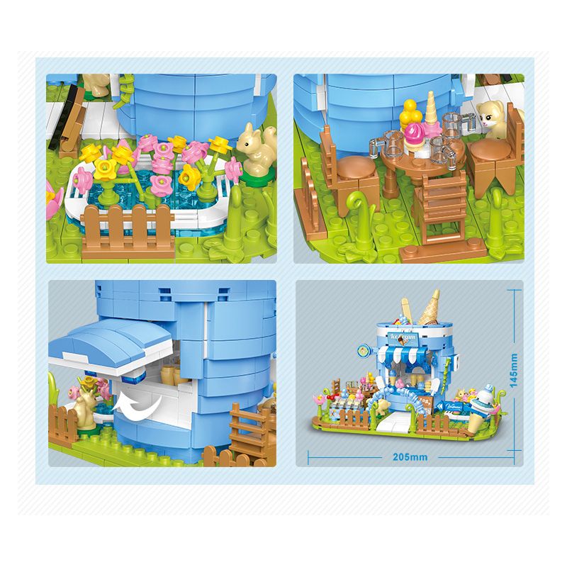 CACO D005-2 005-2 non  CẢNH ĐƯỜNG PHỐ NGÔI NHÀ KEM bộ đồ chơi xếp lắp ráp ghép mô hình Mini Modular ICE CREAM Đường Phố Thu Nhỏ 578 khối