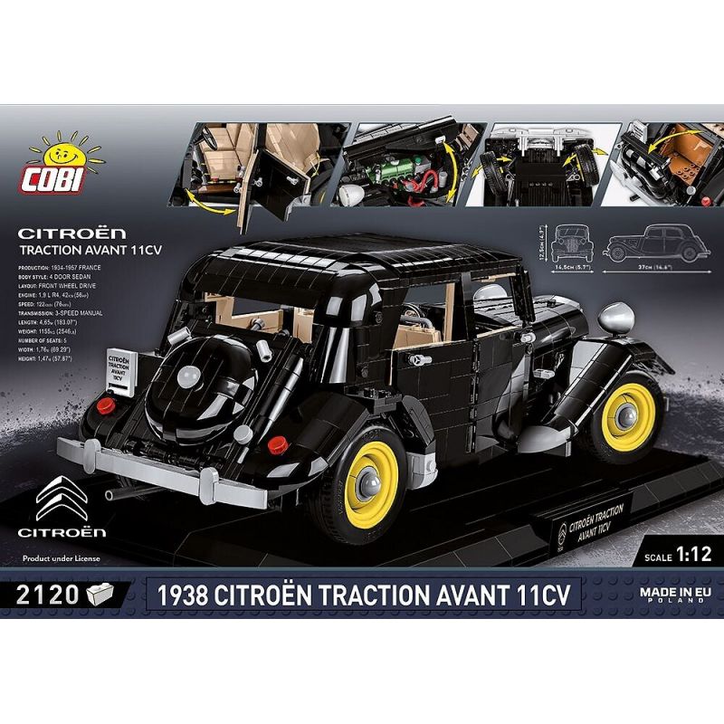 COBI 24336 non  CITROËN LỰC KÉO AVANT 11CV 1938 tỷ lệ 1:12 bộ đồ chơi xếp lắp ráp ghép mô hình Model Team CITROEN TRACTION AVANT 11CV 1938 Mô Hình Hiện Đại 2120 khối