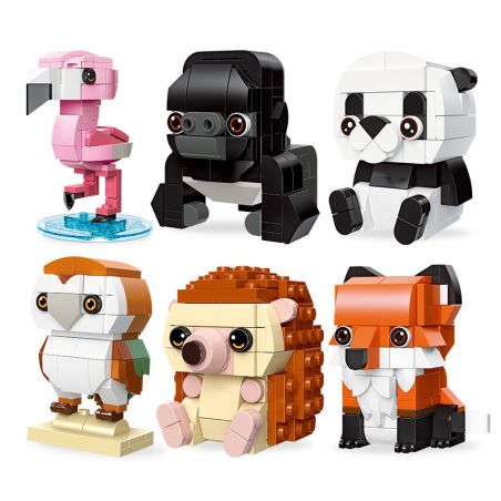 JIESTAR 58012 non  THIÊN ĐƯỜNG THÚ CƯNG DỄ THƯƠNG 6 LOẠI HỒNG HẠC KHỈ ĐỘT LƯNG BẠC GẤU TRÚC CÚ NHÍM CÁO bộ đồ chơi xếp lắp ráp ghép mô hình PETS 639 khối