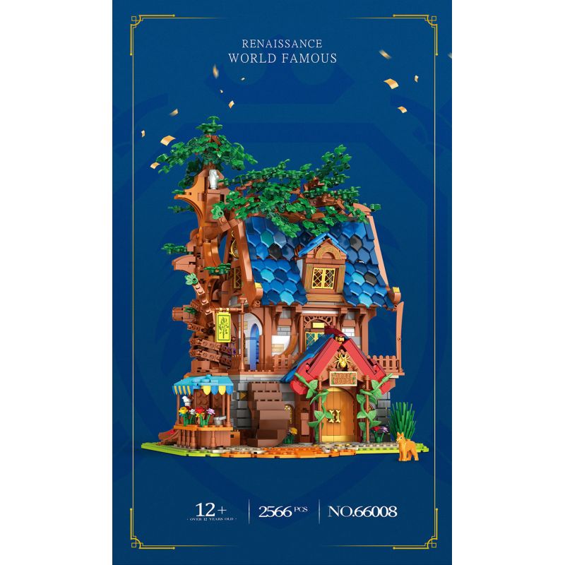 REOBRIX 66008 non  NHÀ TRÊN CÂY bộ đồ chơi xếp lắp ráp ghép mô hình Medieval Castle TREE HOUSE Chiến Tranh Trung Cổ 2566 khối
