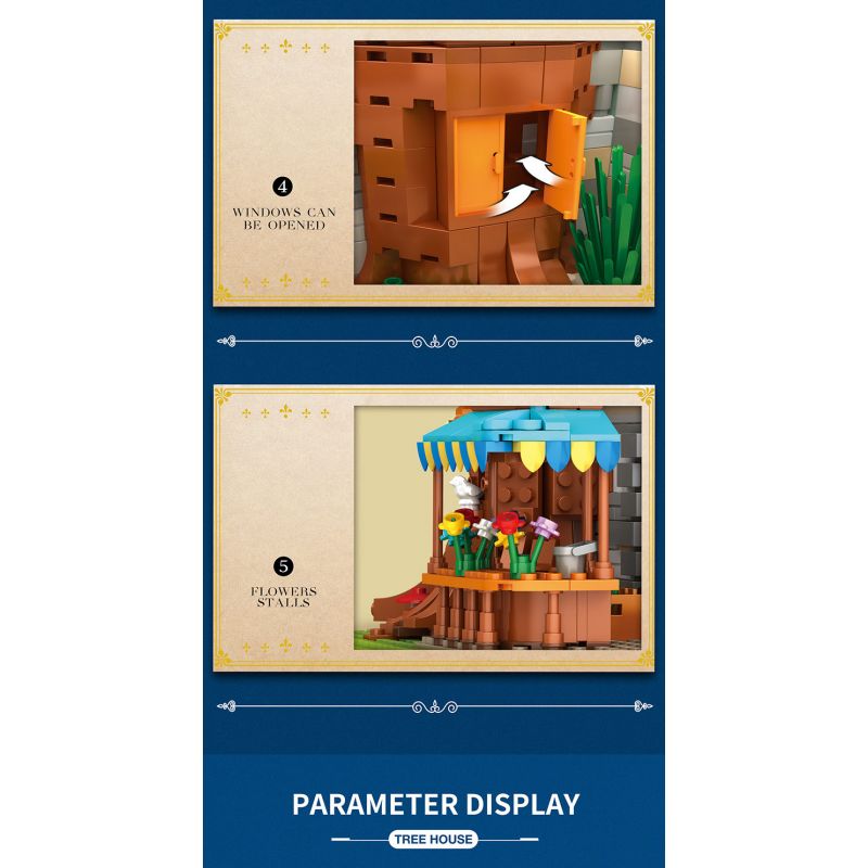 REOBRIX 66008 non  NHÀ TRÊN CÂY bộ đồ chơi xếp lắp ráp ghép mô hình Medieval Castle TREE HOUSE Chiến Tranh Trung Cổ 2566 khối